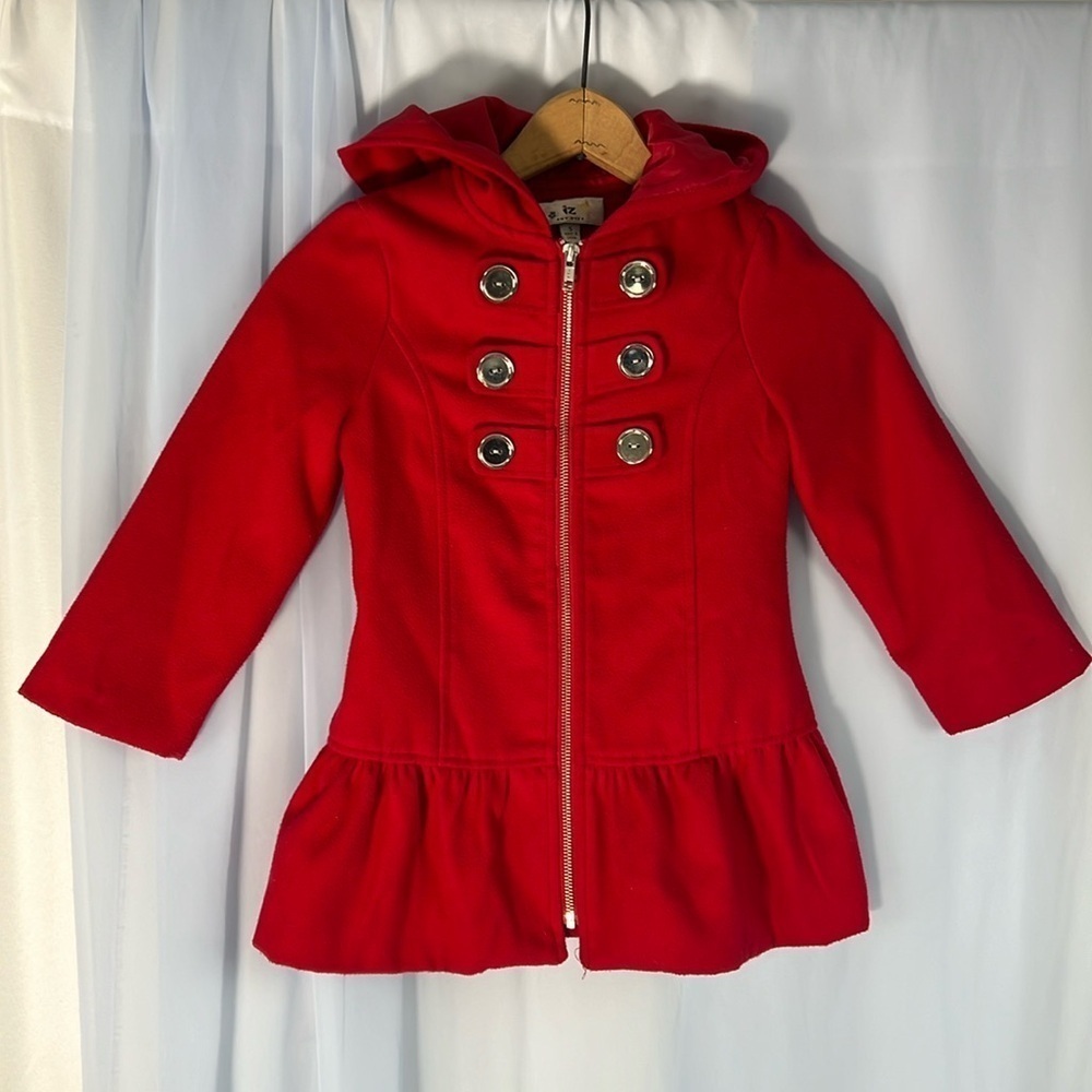 IZ Amy Byer red hooded zip up pea coat jacket size 5